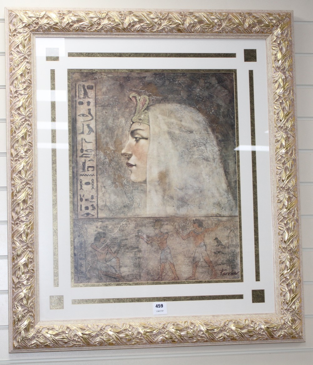 A modern colour print of an female Pharaoh, signed Parrish, 61 x 49cm